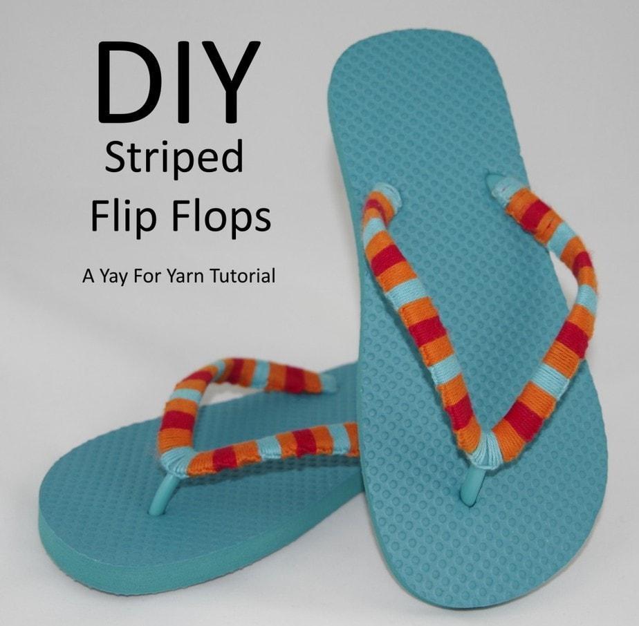 DIY Yarn Bombed Colorblock Flip Flops - Made with Lion Brand BonBons ...
