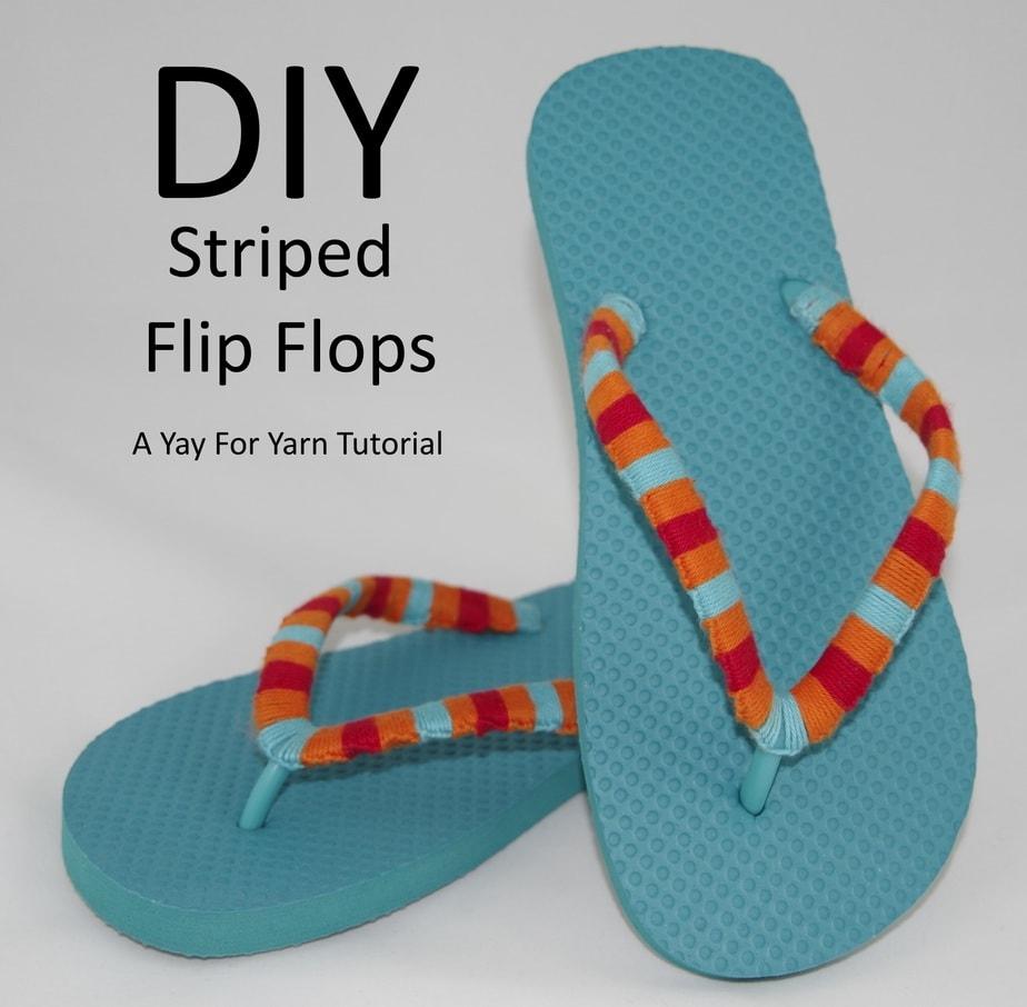 DIY Yarn Bombed Striped Flip Flops – Made with Lion Brand BonBons