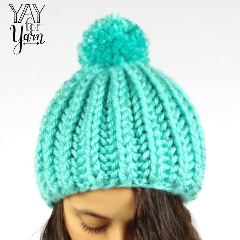 Easy SHORTCUT Brioche Pom Pom Hat - FREE Knitting Pattern - Yay For Yarn