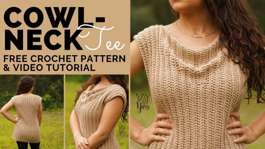 This simple, Cowl-Neck crochet tee is made from just two rectangles!
