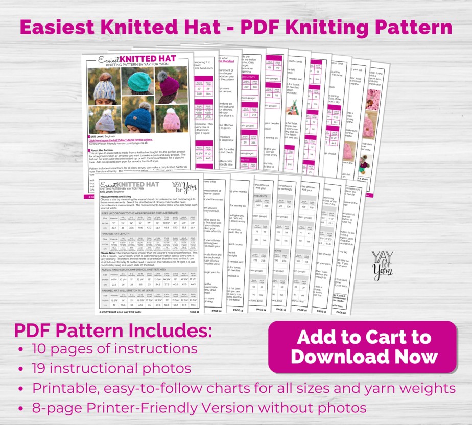 Mock up of Easiest Knit Hat pdf listing I Yay for Yarn