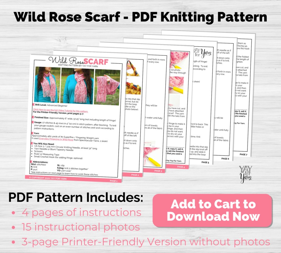 Mock up of wild rose scarf pdf listing I Yay for Yarn