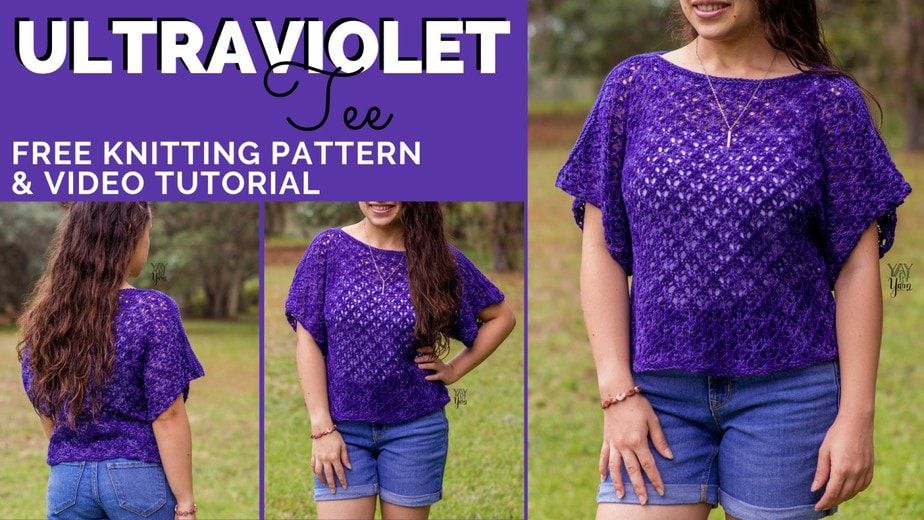 UltraViolet Tee – FREE Women’s Lace Top Knitting Pattern by Yay For Yarn